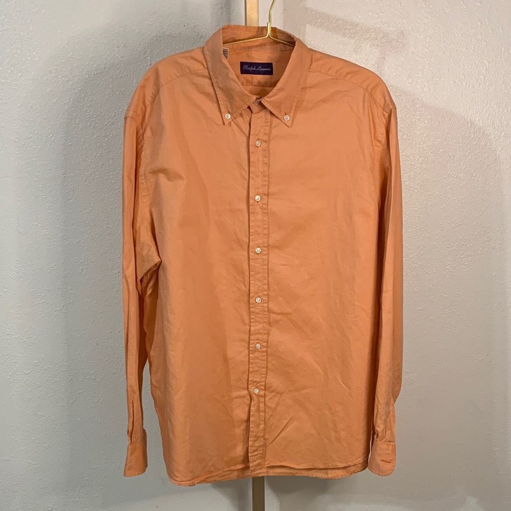 Ralph Lauren-Blue Label- Made in Italy- Soft Sherbet Orange Button-Down Shirt-XL